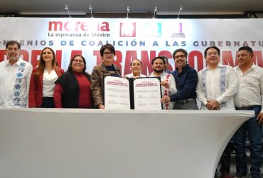 Morena y los partidos Verde Ecologista de México (PVEM) y del Trabajo (PT) firmaron el convenio de coalición para ir juntos en el proceso electoral de 2024 para renovar la Jefatura de Gobierno de la Ciudad de México. FOTO: Morena CDMX