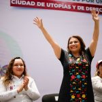 Clara Brugada Molina, candidata a jefa de Gobierno por la coalición “Sigamos Haciendo Historia”, integrada por Morena, PT y PVEM, recibió el apoyo de diversos grupos académicos, intelectuales y artísticos. FOTO: Especial