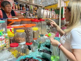 Esta semana comerciantes informales ubicados en el centro histórico de Coyoacán comenzaron a vender sus mercancías sobre lonas con la imagen de Hanna de la Madrid, candidata a la alcaldía Coyoacán por el partido de Morena. FOTO: @hdelamadrid