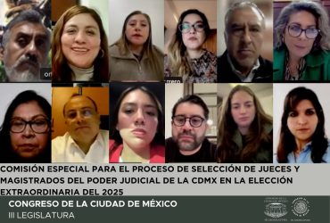 La Comisión Especial para el Proceso de Selección de Jueces y Magistrados del Poder Judicial de la Ciudad de México en la Elección Extraordinaria del 2025 seleccionó y tomó protesta a la persona que cubrirá la vacante que se presentó en el Comité de Evaluación del Congreso capitalino para dicho proceso. FOTO: Especial