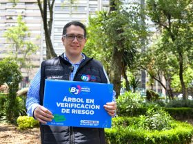 Desde el Parque Acacias, Luis Mendoza informó sobre la instalación de señalamientos de advertencia y la intervención de árboles con alto riesgo de colapso. FOTO: Especial