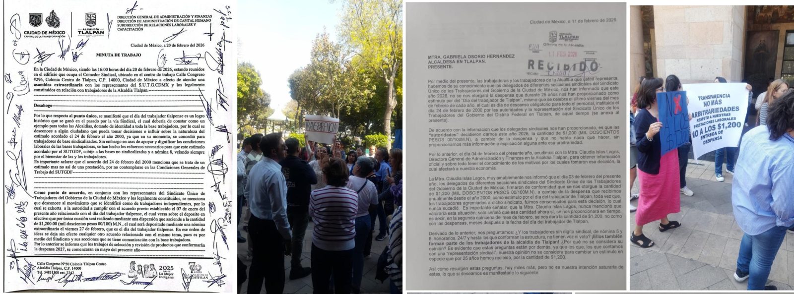 Otra vez, trabajadores de la Alcaldía Tlalpan acusaron a la edil de Morena, Gabriela Osorio de robarles dinero, de a 500 por cada uno de los 4 mil trabajadores, lo que suma 2 millones de pesos. ¿Dónde está el dinero? FOTO: Especial