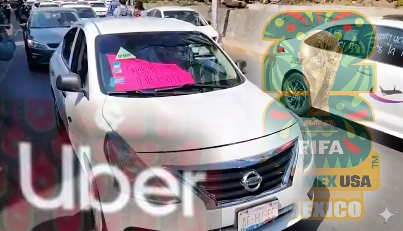 En las próximas semanas, el Gobierno Federal, de la mano con el de la Ciudad de México tendrán que resolver una encrucijada: quedar bien con los abusivos taxis del aeropuerto Benito Juárez de la capital o quedar bien y cumplir el convenio con la FIFA, permitiendo que los abusivos taxis de aplicación, Uber, puedan recoger pasaje en la terminal aérea, donde es zona federal limitada. FOTO: X / @porktendencia - Edición IA Gemini
