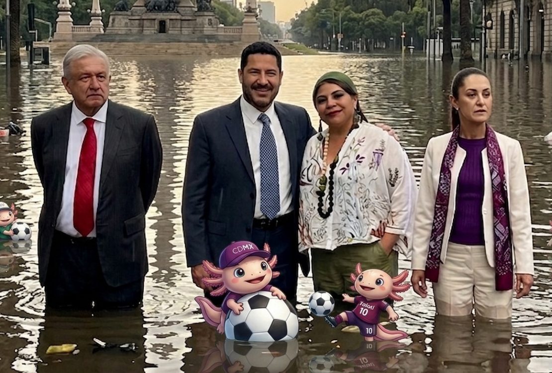 Ni los gobiernos federal de AMLO ni de Sheinbaum, ni las etapas en el GCDMX de la propia Sheinbaum y de Martí Batres se ocuparon de iniciar obra alguna con motivo del Mundial de futbol. Le dejaron todo a Clara Brugada, que hizo lo que pudo. FOTOS: Archivo - IMAGEN: modificación con IA Gemini