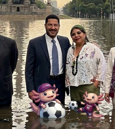 Ni los gobiernos federal de AMLO ni de Sheinbaum, ni las etapas en el GCDMX de la propia Sheinbaum y de Martí Batres se ocuparon de iniciar obra alguna con motivo del Mundial de futbol. Le dejaron todo a Clara Brugada, que hizo lo que pudo. FOTOS: Archivo - IMAGEN: modificación con IA Gemini