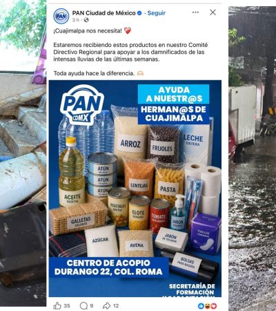 Aunque los diputados del PAN siguen apáticos en apoyar a la gente afectada por las lluvias torrenciales en Cuajimalpa, al menos la dirigencia del PAN ya reaccionó este martes, nueve días después, y se acordó de sus “hermanos” de aquella demarcación (así los llamó). FOTO: Especial